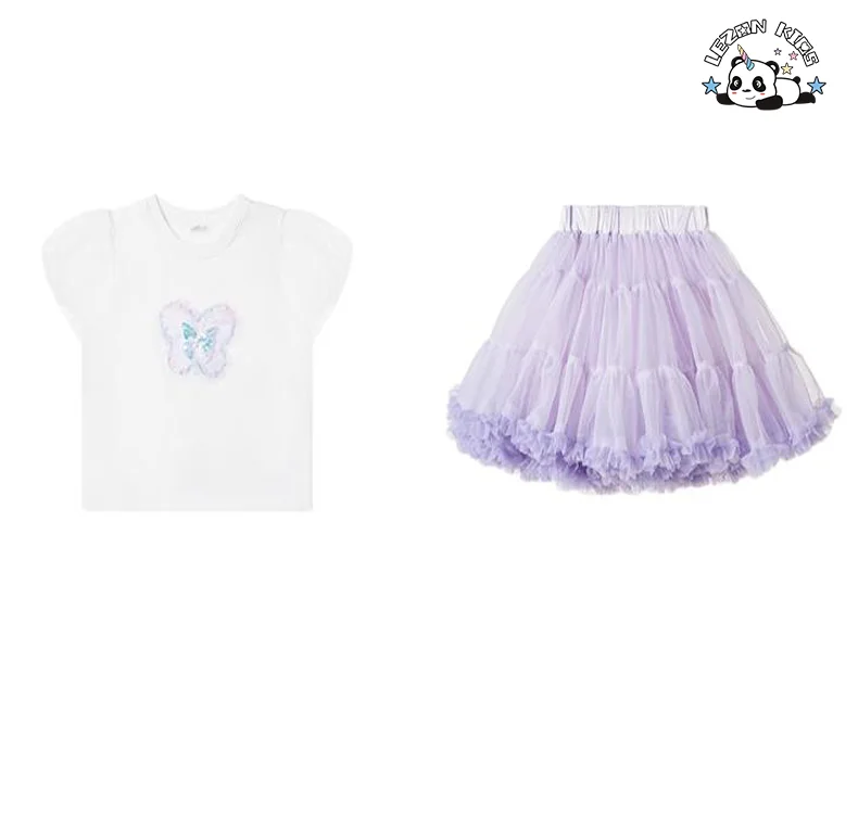 LEZONKIDS - 2024 Hot Sale Sequin Printed T-Shirt&skirt 2Pcs Little Girls Outfits Summer Girls Clothing Set
